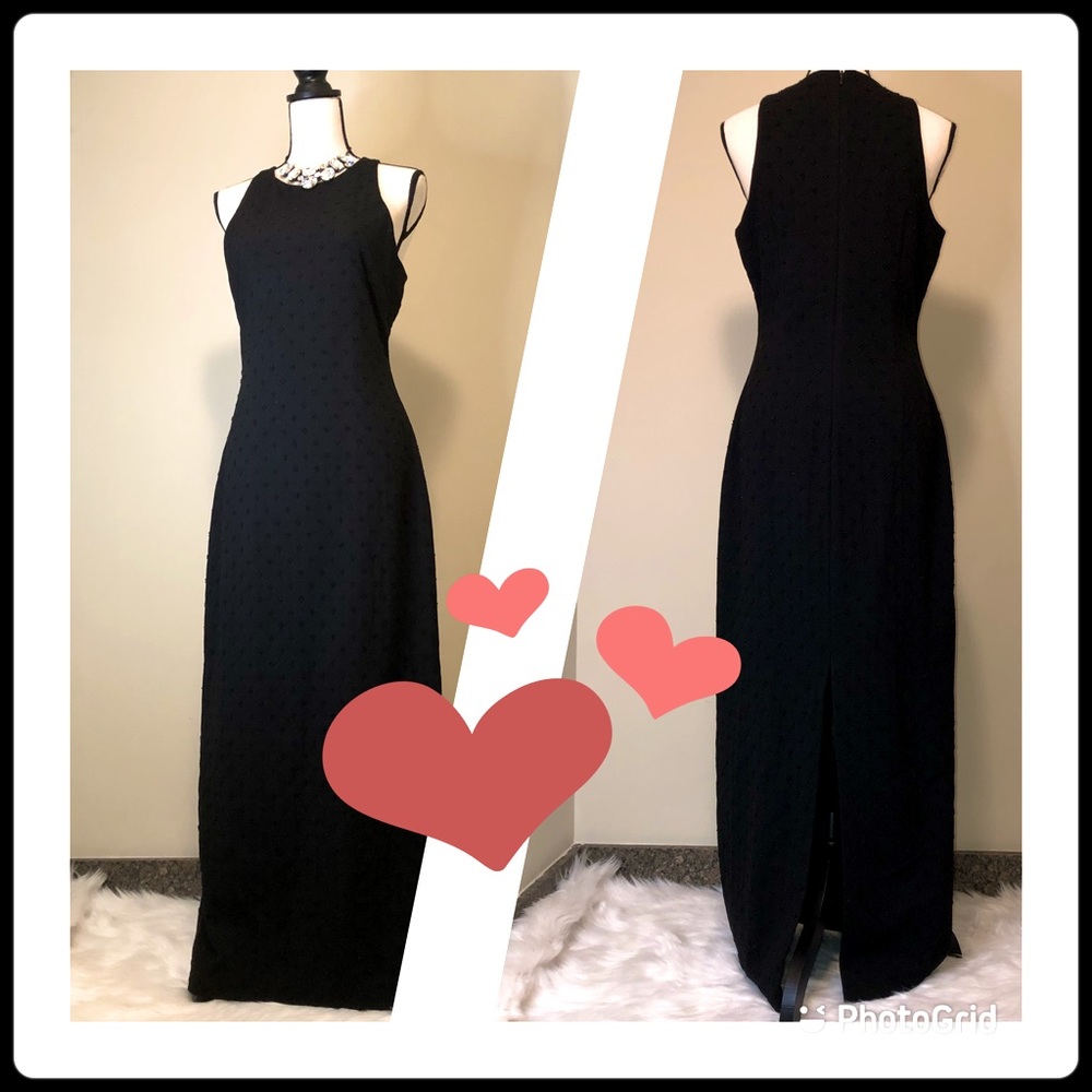 Badgley Mischka Black Long Beaded Dress EUC Size 8